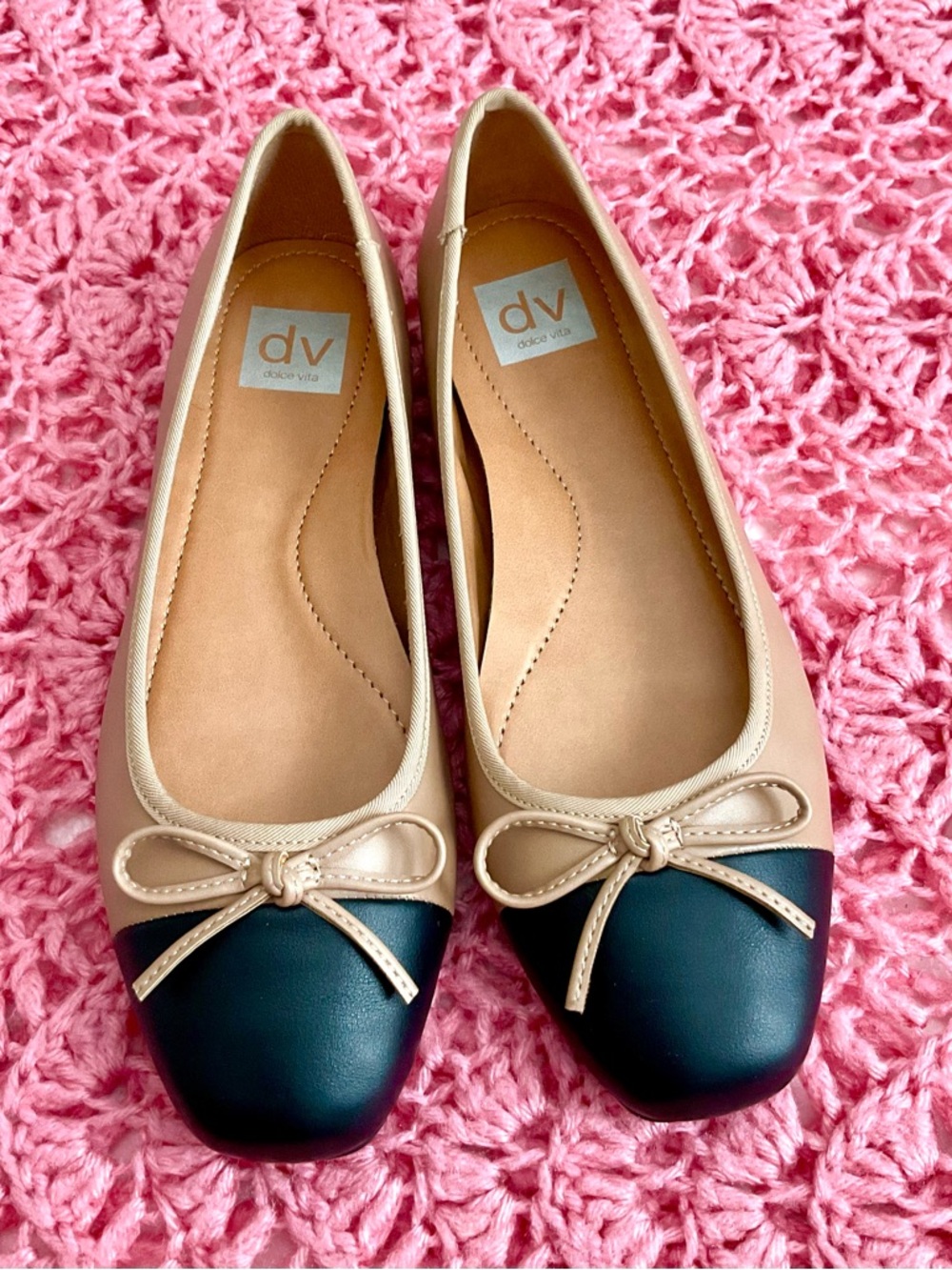 DV by Dolce Vita Two-Tone Black and Tan  Bow Ballet Flats